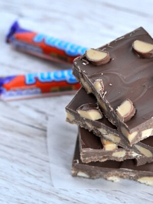Fudge Slice traybake recipe from Baking with Granny. Chocolate, fudge and biscuits, perfectly combined to make this family favourite.
