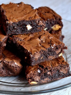 Triple Chocolate Brownies recipe from Baking with Granny. Chewy, fudgy brownies, with dark, milk and white chocolate.