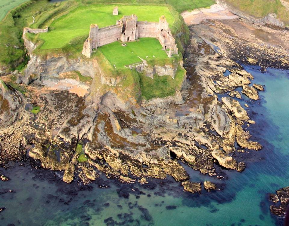 Tantallon Castle in East Lothian from the air, as taken by Pat Morris from North Berwick.