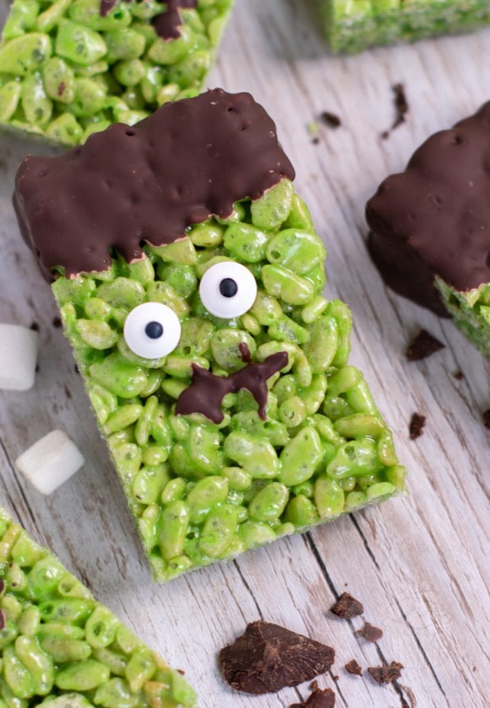 Frankenstein marshmallow crispy squares recipe.