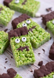 Frankenstein Rice Krispy Squares recipe.