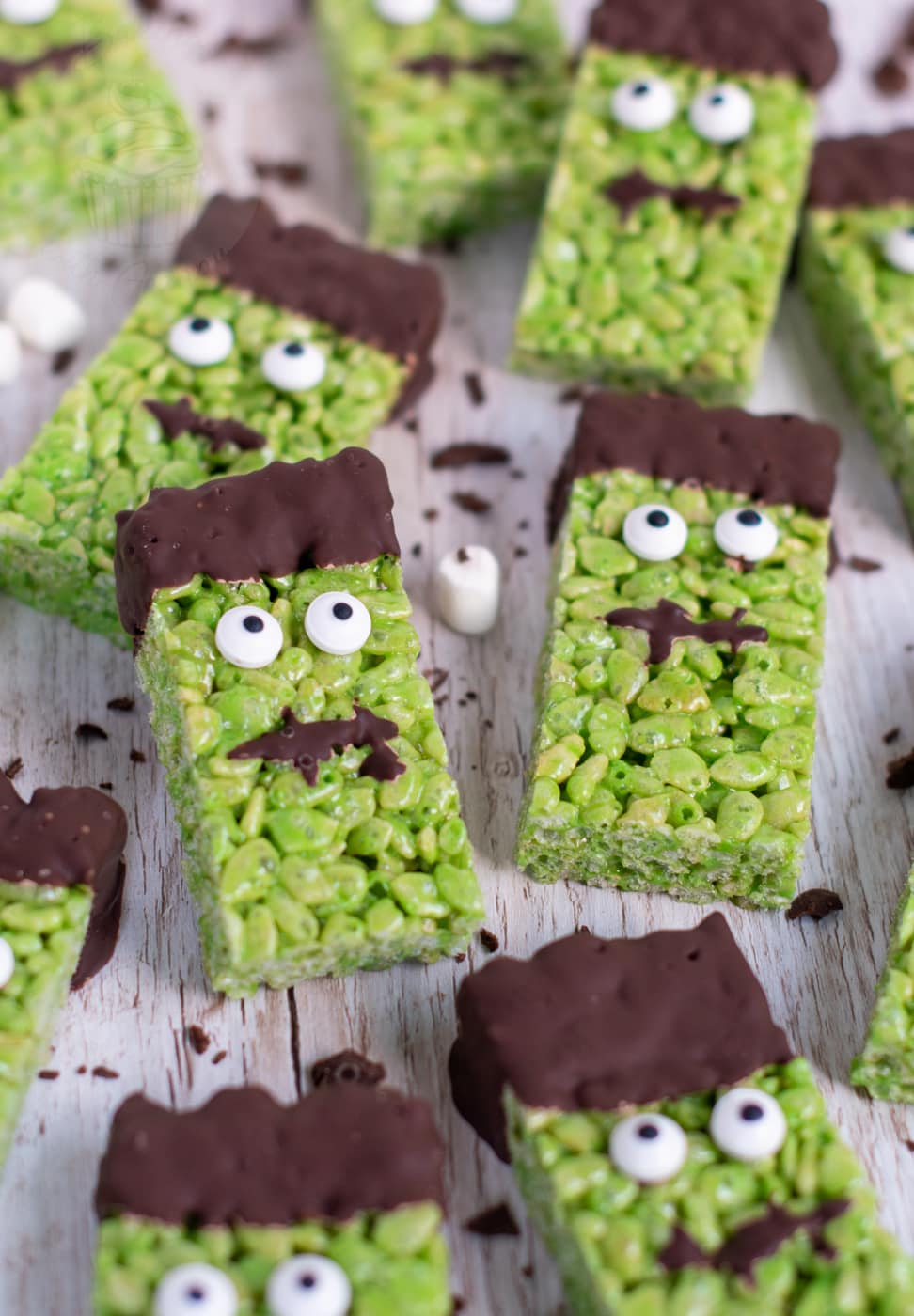 Halloween monster rice crispy squares.