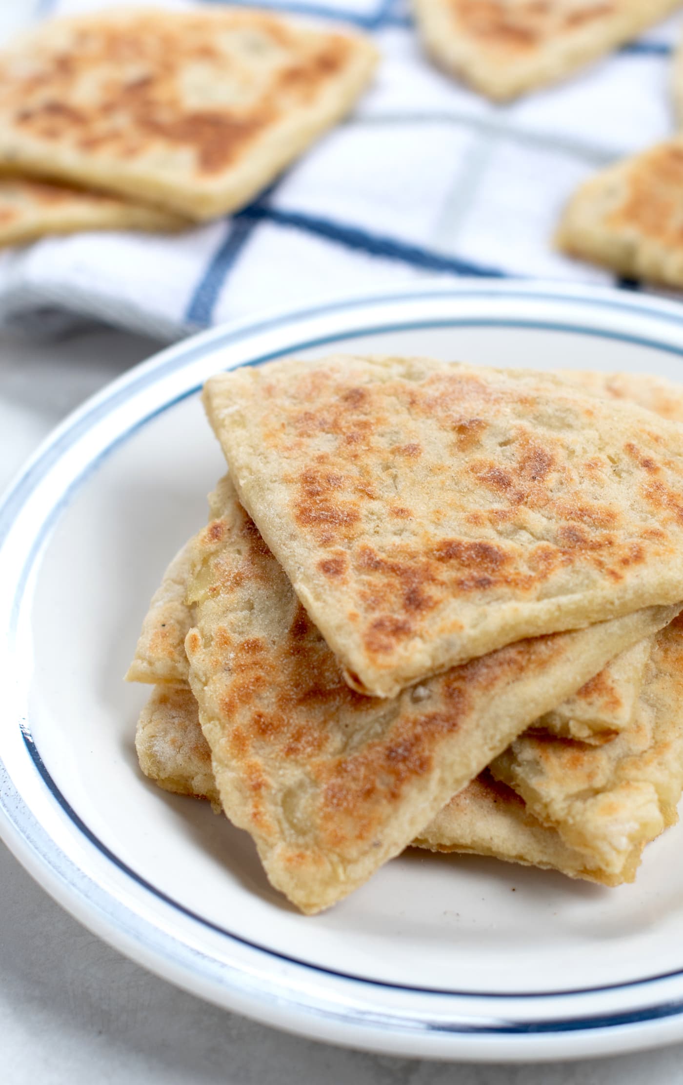 Tattie Scones, served in the traditional triangle shape. Made from an easy Scottish recipe.