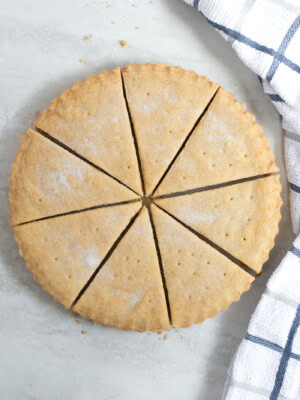 Petticoat Tails Shortbread, baked in a tart tin and cut into triangles.