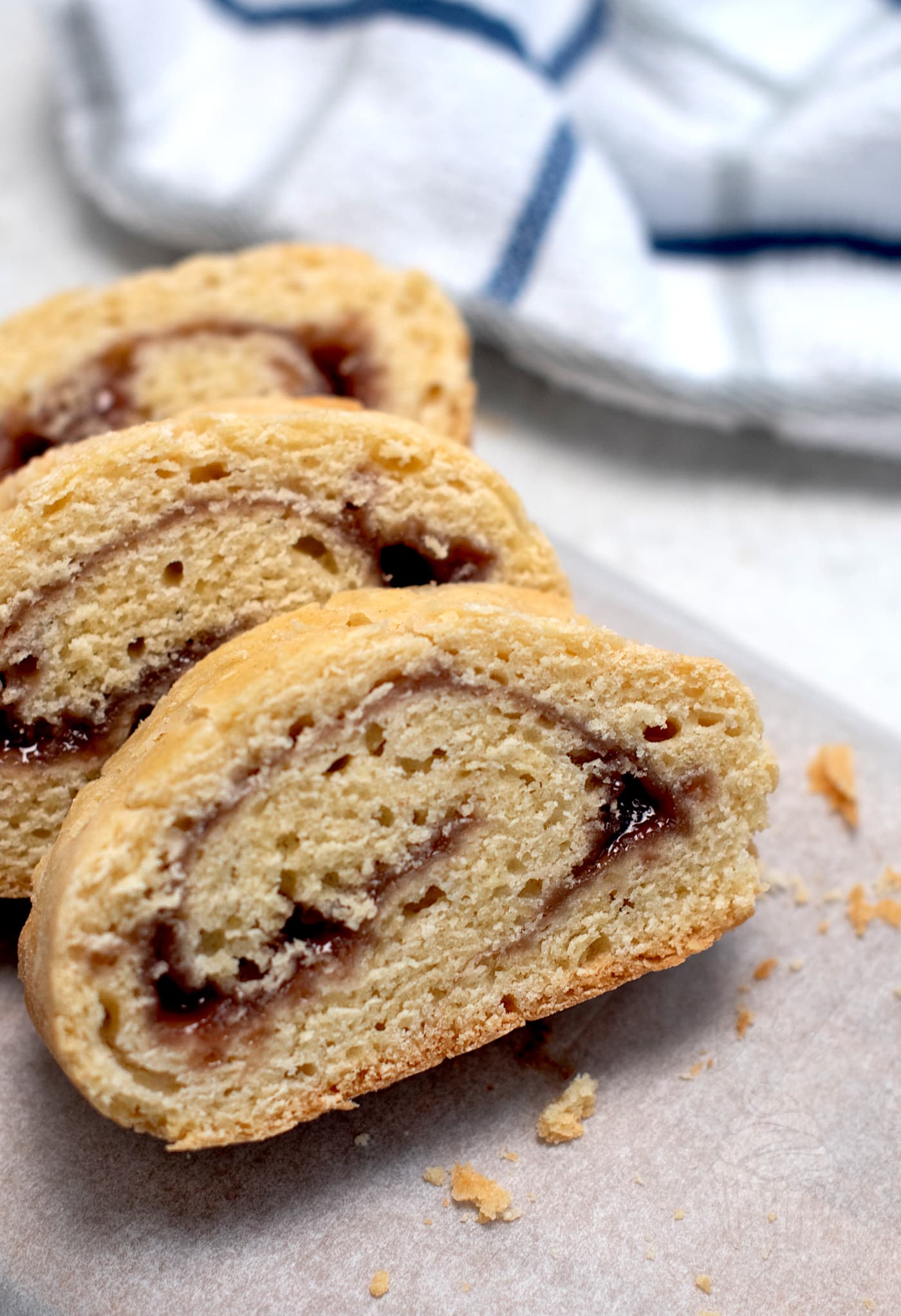 Slices of easy to make Jam Roly-poly. Best served warm with some custard.