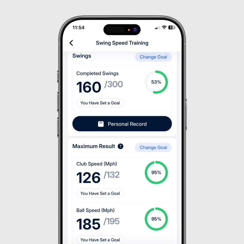 Swing Speed Training Progress Section on the Fit For Golf App